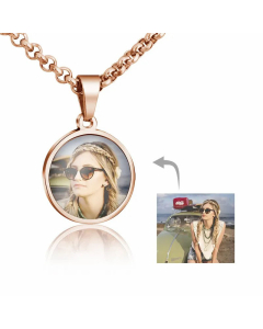 Fashion Round Convex Color Printing Pendant Necklace Plating Stainless Steel Necklaces