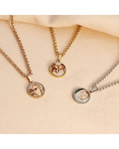 Fashion Round Convex Color Printing Pendant Necklace Plating Stainless Steel Necklaces