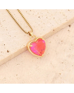 Fashion Gold Plated Artificial Crystal Stainless Steel Necklaces Heart Shape Stainless Steel Pendant Necklace Colorza
