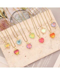 Fashion Gold Plated Artificial Crystal Stainless Steel Necklaces Heart Shape Stainless Steel Pendant Necklace Colorza
