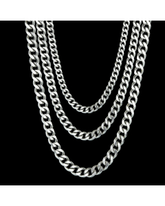 Plain Solid Color Curby Chain Stainless Steel Mutil-Size Plating Necklace-Steel Color-40cm-3mm