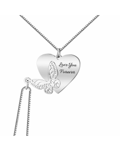 Sweet Plating Stainless Steel Necklaces Heart Shape Butterfly Stainless Steel Necklace 2 Pieces