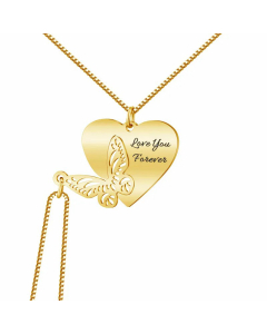 Sweet Plating Stainless Steel Necklaces Heart Shape Butterfly Stainless Steel Necklace 2 Pieces