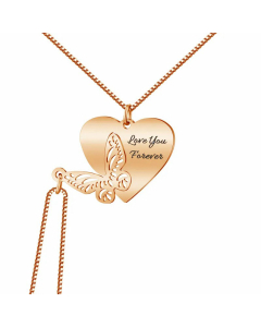Sweet Plating Stainless Steel Necklaces Heart Shape Butterfly Stainless Steel Necklace 2 Pieces
