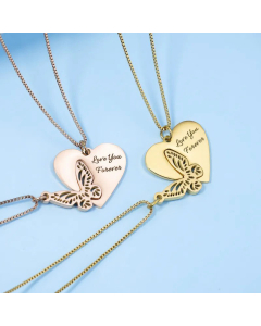 Sweet Plating Stainless Steel Necklaces Heart Shape Butterfly Stainless Steel Necklace 2 Pieces