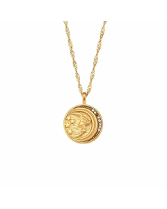 Plating Inlay Zircon Stainless Steel Necklaces Round Stainless Steel Pendant Necklace 