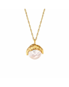 Fashion Concave-Convex Metal Baroque Pearl Pendant Stainless Steel Necklace