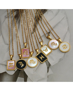 Fashion Inlay Shell Stainless Steel Necklaces Constellation Titanium Steel Necklace 