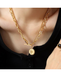 Fine Necklaces Fashion Portrait Titanium Steel Layered Round Plating Stainless Steel Necklaces 