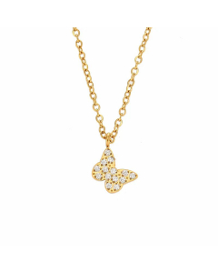 Fashion Plating Inlay Zircon Stainless Steel Necklaces Heart Shape Butterfly Stainless Steel Pendant Necklace