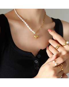 Fashion Pearl Plating Stainless Steel Necklaces Heart Shape Titanium Steel Pendant Necklace 
