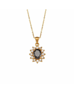 Fashion Plating Inlay Zircon Stainless Steel Necklaces Oval Stainless Steel Pendant Necklace 