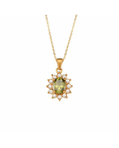 Fashion Plating Inlay Zircon Stainless Steel Necklaces Oval Stainless Steel Pendant Necklace 