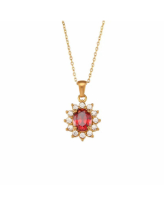 Fashion Plating Inlay Zircon Stainless Steel Necklaces Oval Stainless Steel Pendant Necklace 