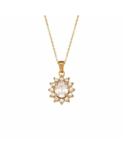 Fashion Plating Inlay Zircon Stainless Steel Necklaces Oval Stainless Steel Pendant Necklace 