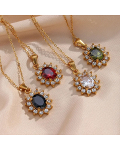 Fashion Plating Inlay Zircon Stainless Steel Necklaces Oval Stainless Steel Pendant Necklace 
