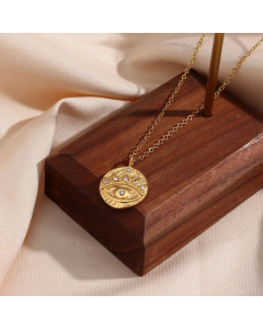 Fashion Zircon Devil's Eye Coin Necklace Plating Inlay Zircon Stainless Steel Necklaces