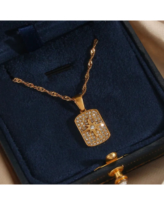 Full Zirconium Eight Awn Star Square Pendant Necklace Plating Stainless Steel Necklaces