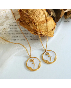 French Style Flower Titanium Steel Pendant Necklace Inlay Shell Stainless Steel Necklaces