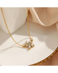 Fashion Five Petal Flower Zircon Pendant Necklace Plating Inlay Zircon Stainless Steel Necklaces