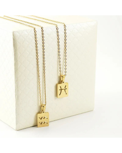 Fashion Gold Plated Hollow Out Stainless Steel Necklaces Square Constellation Stainless Steel Pendant Necklace 
