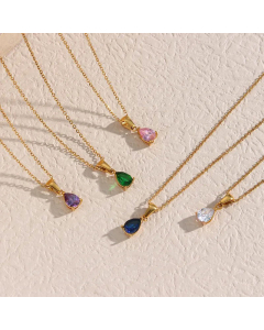Fashion Plating Inlay Zircon Stainless Steel Necklaces Water Droplets Stainless Steel Pendant Necklace 