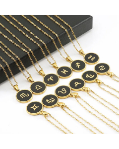 Fashion Round Enamel Gold Plated Stainless Steel Necklaces Constellation Stainless Steel Pendant Necklace 