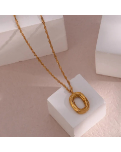 Fashion Hollow Oval Brushed Face Bag Pendant Necklace Plating Stainless Steel Necklaces