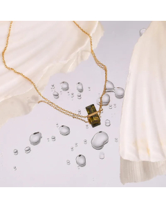 Fashion Plating Inlay Zircon Stainless Steel Necklaces Square Stainless Steel Pendant Necklace 