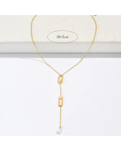 Paper Clip Stainless Steel Pendant Necklace Patchwork Artificial Pearls Stainless Steel Necklaces Colorza