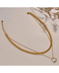 Fashion Heart Shape Stainless Steel Pendant Necklace Layered Plating Rhinestones Stainless Steel Necklaces