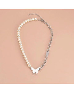 Simple Style Choker Patchwork Pearl Stainless Steel Butterfly Stainless Steel Necklaces
