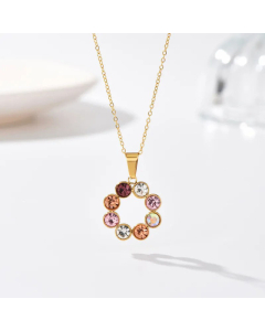 Refined Colourful Circle Stainless Steel Pendant Necklace Inlay Zircon Stainless Steel Necklaces 