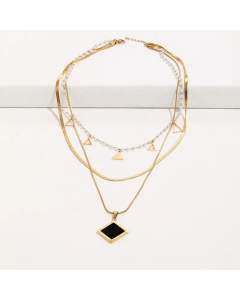 Fashion Layered Necklaces Inlay Shell Stainless Steel Necklaces Rhombus Stainless Steel 