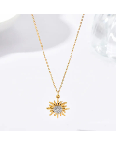 Vintage Style Gold Plated Rhinestones Stainless Steel Necklaces Sun Flower Stainless Steel Pendant Necklace