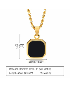 Retro Square Titanium Steel Pendant Necklace Inlay Lapis Lazuli Stainless Steel Necklaces