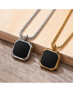 Retro Square Titanium Steel Pendant Necklace Inlay Lapis Lazuli Stainless Steel Necklaces