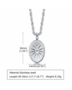 Fashion Oval Coconut Tree Stainless Steel Pendant Necklace Plating Stainless Steel Necklaces-Steel Color-01