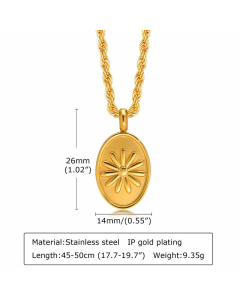 Fashion Oval Coconut Tree Stainless Steel Pendant Necklace Plating Stainless Steel Necklaces-Gold Color-01
