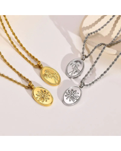 Fashion Oval Coconut Tree Stainless Steel Pendant Necklace Plating Stainless Steel Necklaces