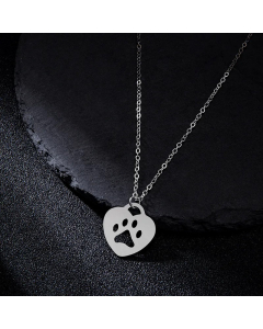 Hollow Out Stainless Steel Necklaces Paw Print Heart Shape Stainless Steel Pendant Necklace Colorza