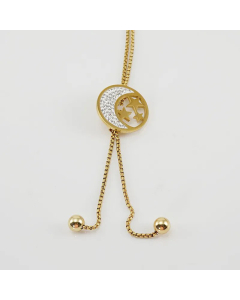 Fashion Inlay Rhinestones Stainless Steel Necklaces Round Letter Moon Stainless Steel Sweater Chain 