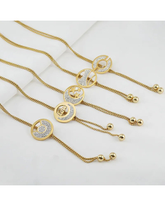 Fashion Inlay Rhinestones Stainless Steel Necklaces Round Letter Moon Stainless Steel Sweater Chain 