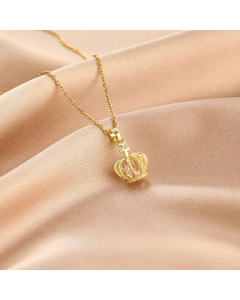 Fashion Plating Inlay Zircon Stainless Steel Necklaces Crown Peanut Fish Tail Stainless Steel Pendant Necklace 