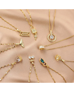 Fashion Plating Inlay Zircon Stainless Steel Necklaces Crown Peanut Fish Tail Stainless Steel Pendant Necklace 