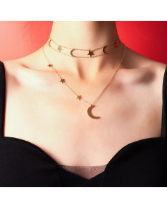 Fashion Plating Stainless Steel Necklaces Star Moon Titanium Steel Necklace 
