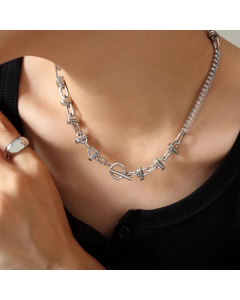 Fashion OT Buckle Titanium Steel Necklace Pearl Inlay Zircon Stainless Steel Necklaces