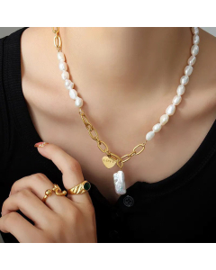 French Heart Shape Titanium Steel Pendant Necklace Pearl Plating Stainless Steel Necklaces