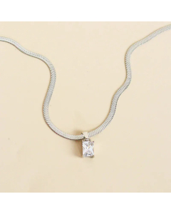 Luxury Style Diamond Snake Bone Necklace Jewelry Fashionable All-Match Stainless Steel Necklace-Steel Color-White
