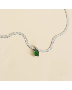 Luxury Style Diamond Snake Bone Necklace Jewelry Fashionable All-Match Stainless Steel Necklace-Steel Color-Green